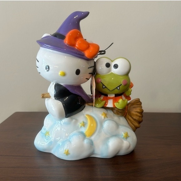 Hello Kitty Halloween Blue Sky Clay Works Ceramic Witch & Keroppi Decoration - Picture 1 of 2